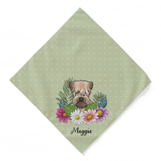 Soft-Coated Wheaten Terrier With Flowers And Name Bandana (Front)