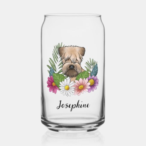 Soft_Coated Wheaten Terrier With Flowers And Name Can Glass