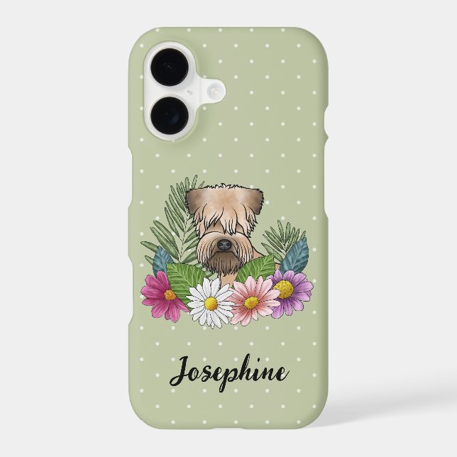 Soft-Coated Wheaten Terrier With Flowers And Name Case-Mate iPhone Case (Back)