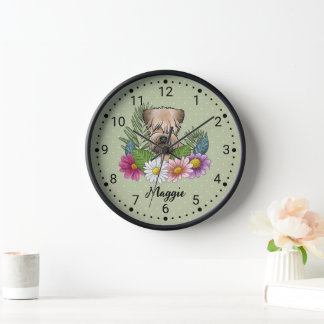 Soft-Coated Wheaten Terrier With Flowers And Name Clock