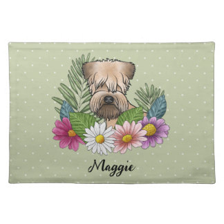 Soft-Coated Wheaten Terrier With Flowers And Name Cloth Placemat