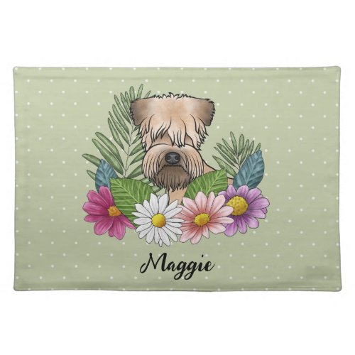Soft_Coated Wheaten Terrier With Flowers And Name Cloth Placemat