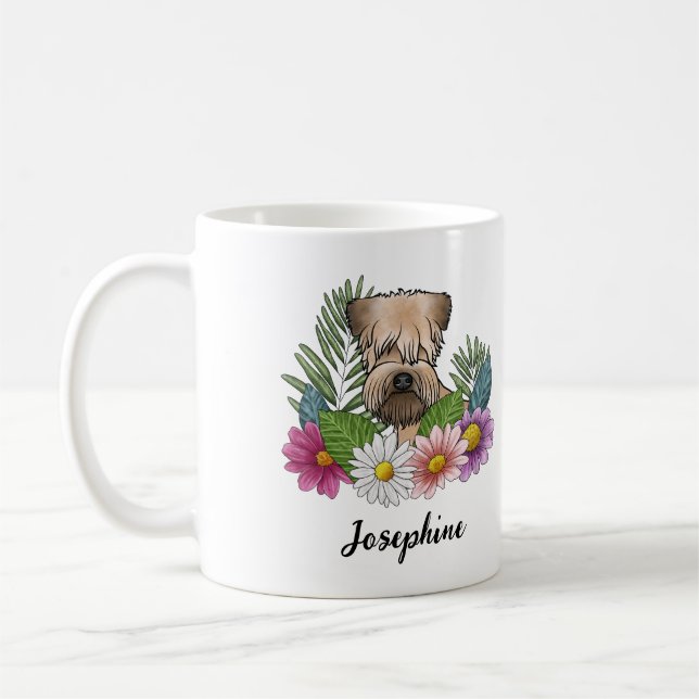 Soft-Coated Wheaten Terrier With Flowers And Name Coffee Mug (Left)