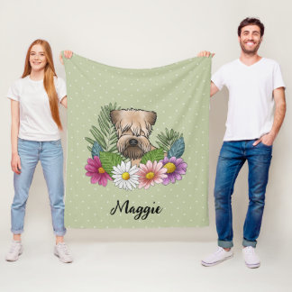Soft-Coated Wheaten Terrier With Flowers And Name Fleece Blanket
