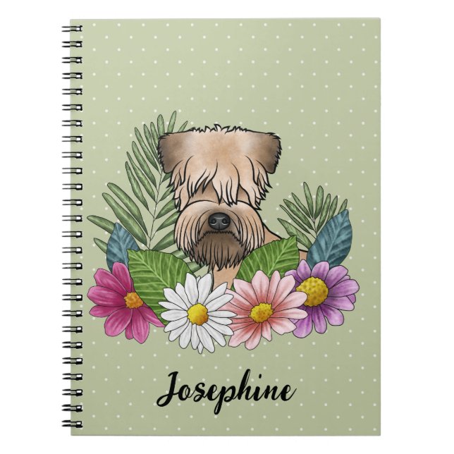 Soft-Coated Wheaten Terrier With Flowers And Name Notebook (Front)