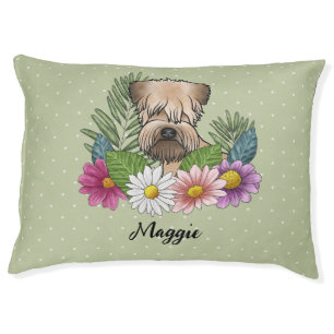Soft-Coated Wheaten Terrier With Flowers And Name Pet Bed