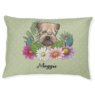 Soft-Coated Wheaten Terrier With Flowers And Name Pet Bed