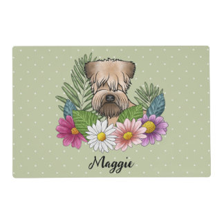 Soft-Coated Wheaten Terrier With Flowers And Name Placemat