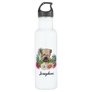 Soft-Coated Wheaten Terrier With Flowers And Name Stainless Steel Water Bottle
