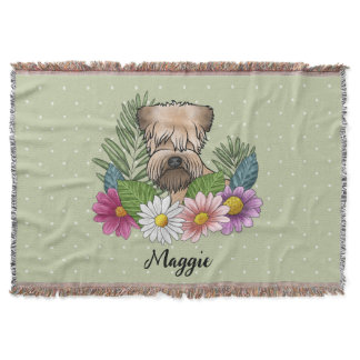 Soft-Coated Wheaten Terrier With Flowers And Name Throw Blanket