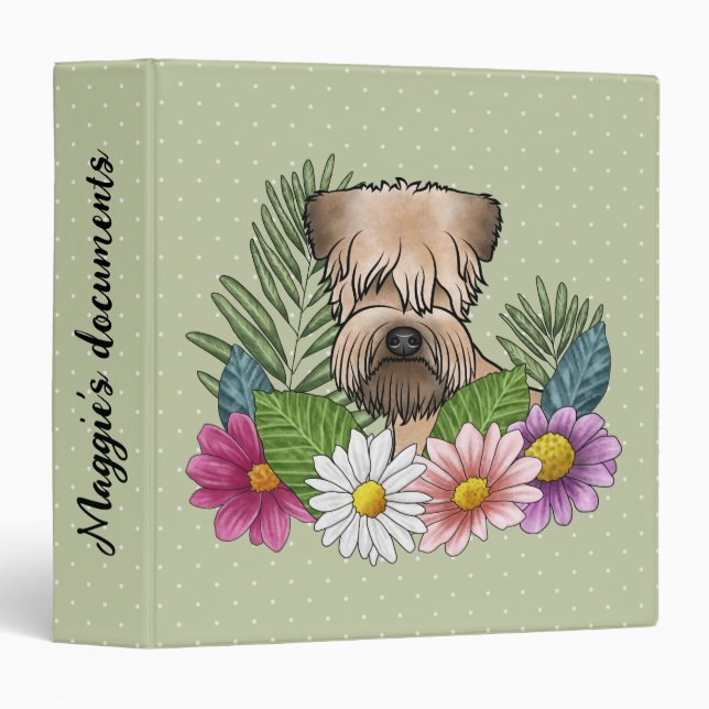 Soft-Coated Wheaten Terrier With Flowers And Text 3 Ring Binder (Front/Spine)