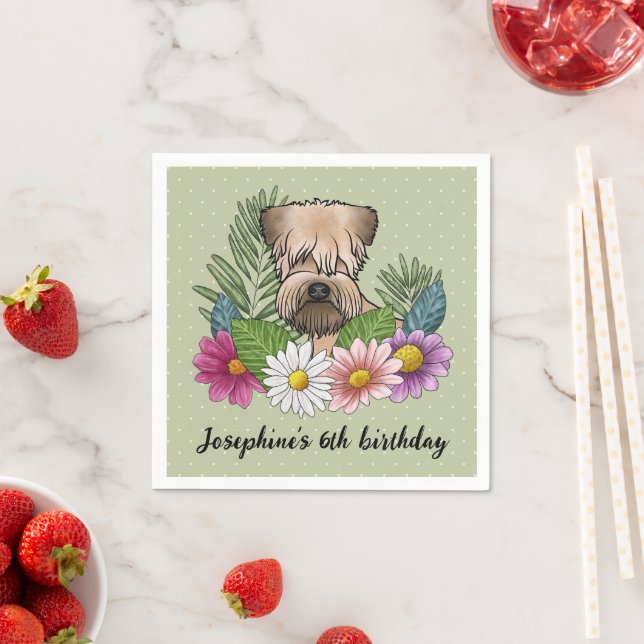 Soft-Coated Wheaten Terrier With Flowers Birthday Napkins (Insitu)