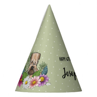 Soft-Coated Wheaten Terrier With Flowers Birthday Party Hat