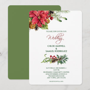 Soft Color Christmas Poinsettia Bells Invitation