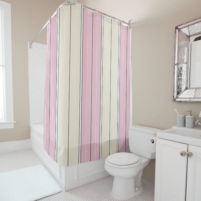 Soft Color Vertical Stripe Pattern Design Shower Curtain (In Situ)