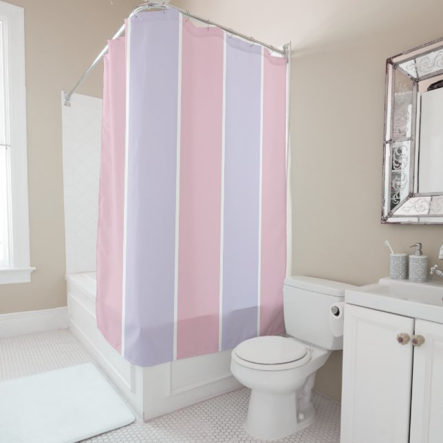 Soft Color Vertical Stripe Pattern Design Shower Curtain (In Situ)