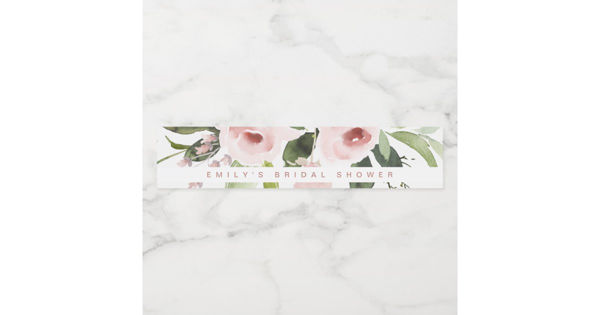 SOFT COLOR WASH BLUSH PINK FLORAL BRIDAL SHOWER WATER BOTTLE LABEL | Zazzle
