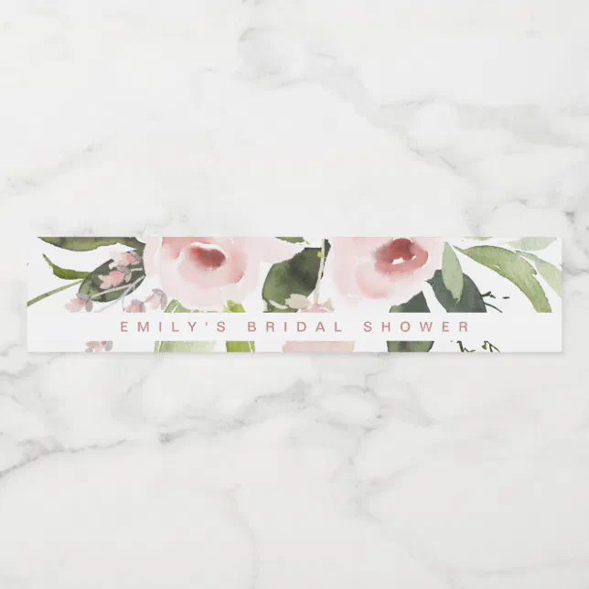 SOFT COLOR WASH BLUSH PINK FLORAL BRIDAL SHOWER WATER BOTTLE LABEL | Zazzle