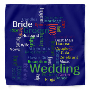 Soft Color Wedding Words on Dark Navy Blue Bandana