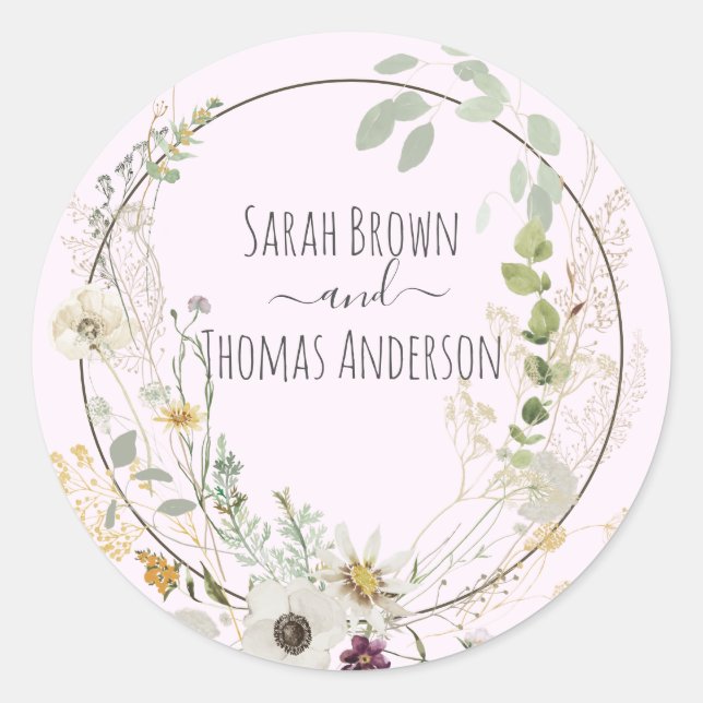Soft Color Wild Flowers Baby Pink Classic Round Sticker (Front)