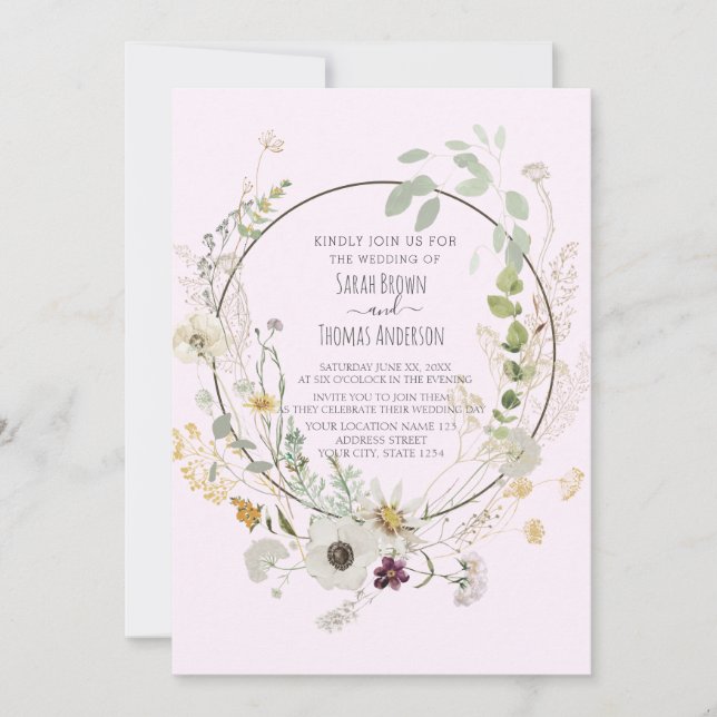 Soft Color Wild Flowers Baby Pink Invitation (Front)