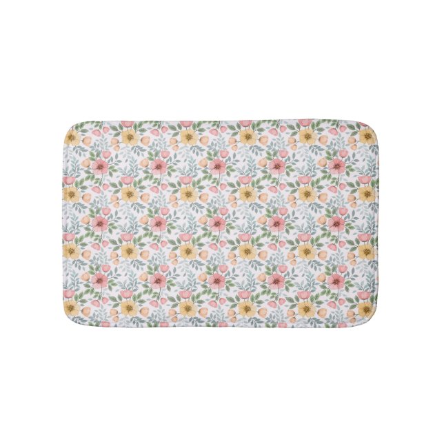 Soft Colored Flower Pattern Bath Mat (Front)