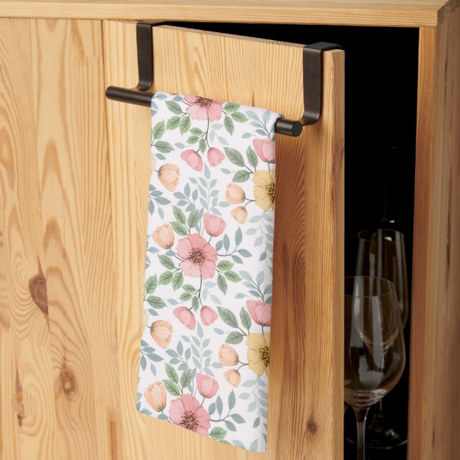 Soft Colored Flower Pattern Kitchen Towel (Thirds Fold)