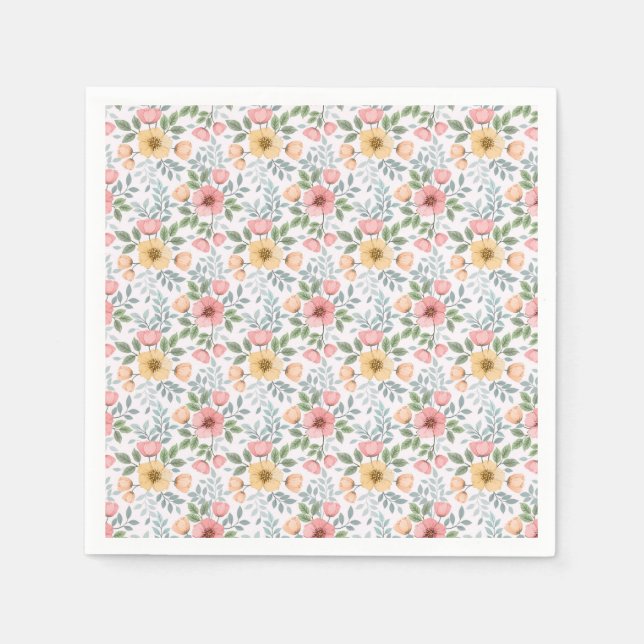 Soft Colored Flower Pattern Napkins (Front)