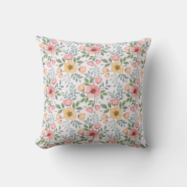 Soft Colored Flower Pattern Throw Pillow (Front)