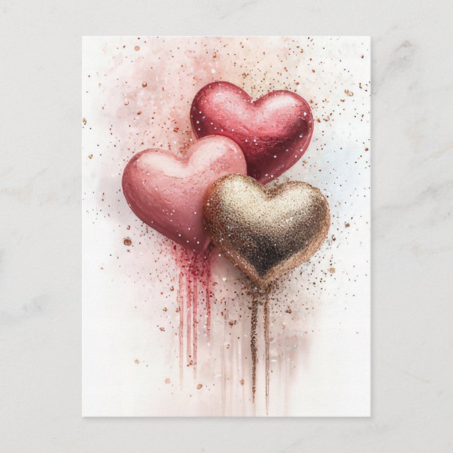 Soft colored glitter Hearts  Valentine's Greeting Postcard (Front)