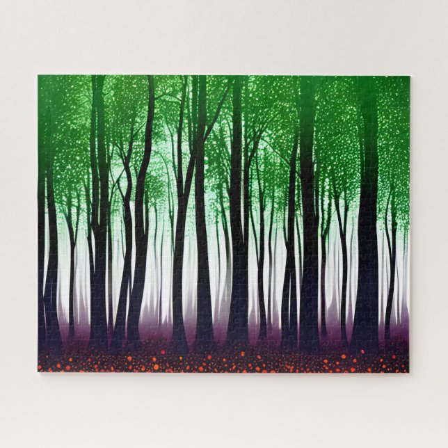 Soft Colored Green Purple Red Mystical Forest Jigsaw Puzzle (Horizontal)