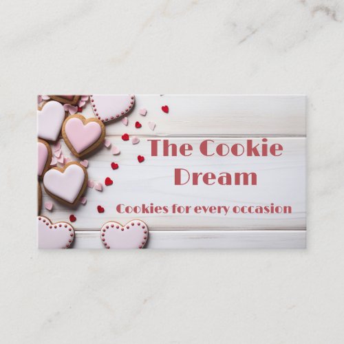 soft colored heart shaped cookies bakery  business card