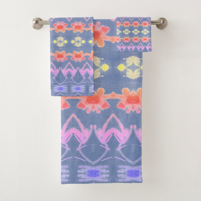 Soft Colored Pattern With Blue Bath Towel Set (Insitu)