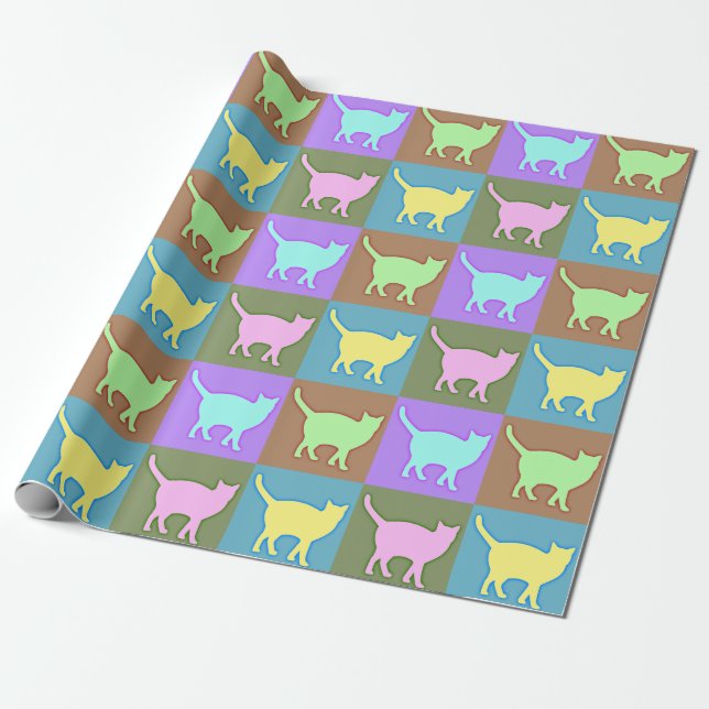 Soft Colored Pop Art Cats Wrapping Paper (Unrolled)
