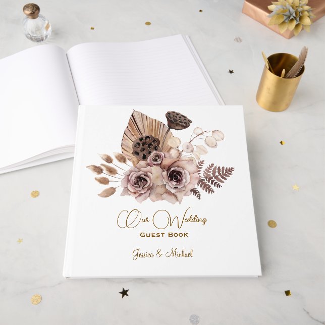 Soft Colored Roses Wedding  Guest Book (Front Open)