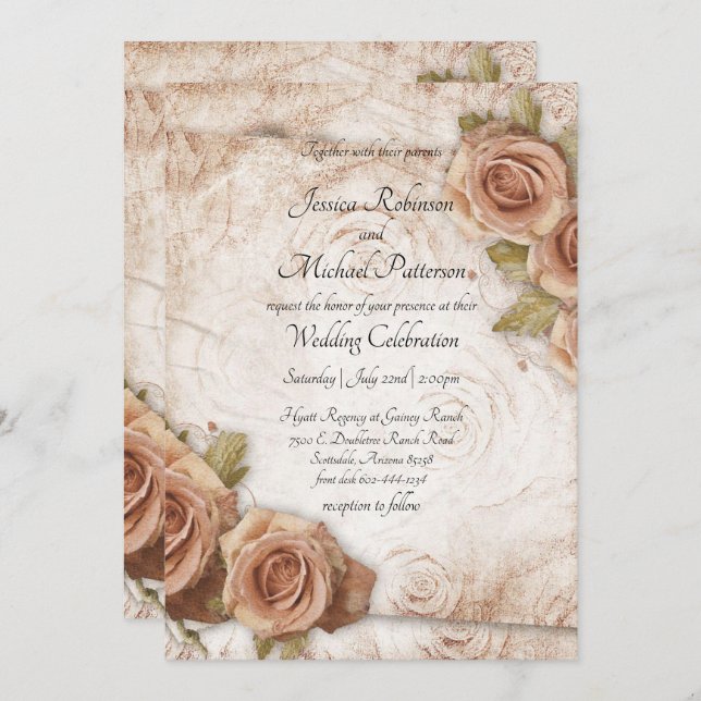 Soft Colored Roses Wedding Invitation (Front/Back)