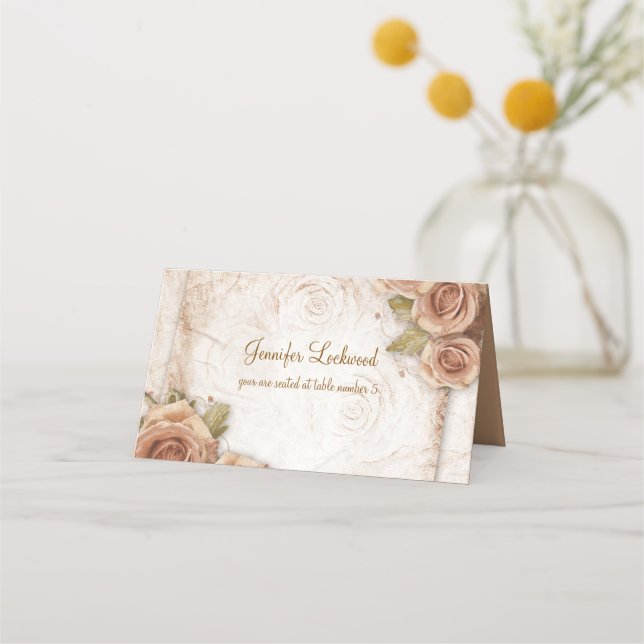 Soft Colored Roses Wedding Place Card (Front)
