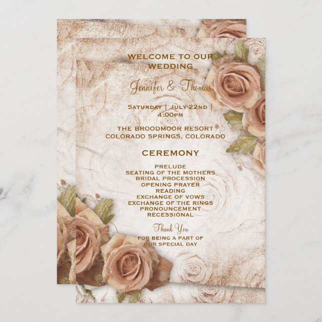 Soft Colored Roses Wedding Program (Front/Back)