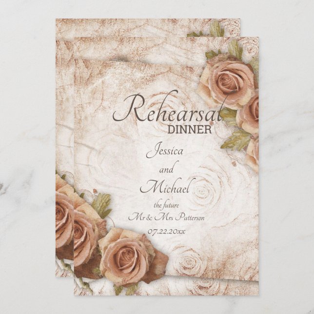 Soft Colored Roses Wedding Rehearsal Dinner Invitation (Front/Back)