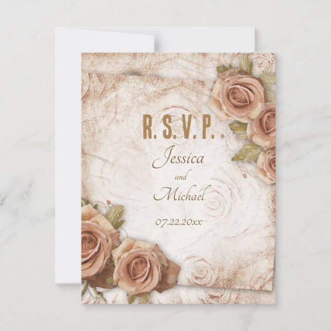 Soft Colored Roses Wedding RSVP Card (Front)