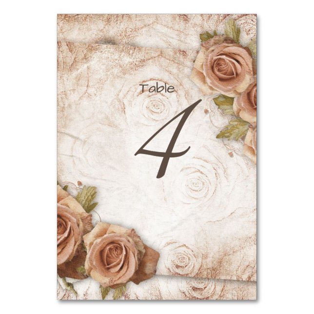 Soft Colored Roses Wedding Table Number (Front)