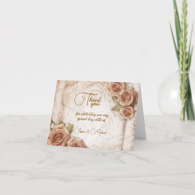 Soft Colored Roses Wedding Thank You Card (Front)