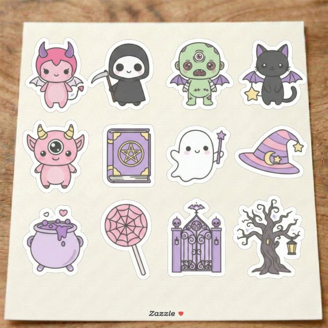 Soft Colored Witchy Spells And Ghouls Stickers (Friendly ghosts and enchanting little monsters.)
