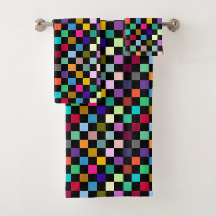 Soft Colorful Checkered Pattern Design Bath Towel Set