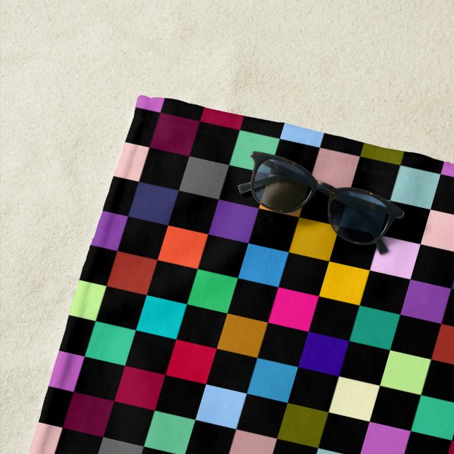 Soft Colorful Checkered Pattern Design Beach Towel (In Situ)