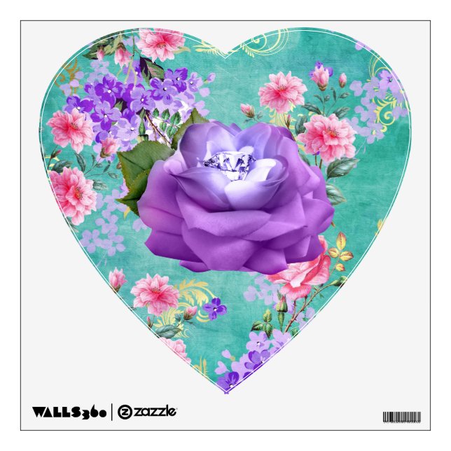 Soft Colorful Flowers Lavender Diamond Rose Wall Sticker (Front)
