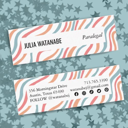 Soft Colorful Handmade Stripes w Social Icons Mini Business Card