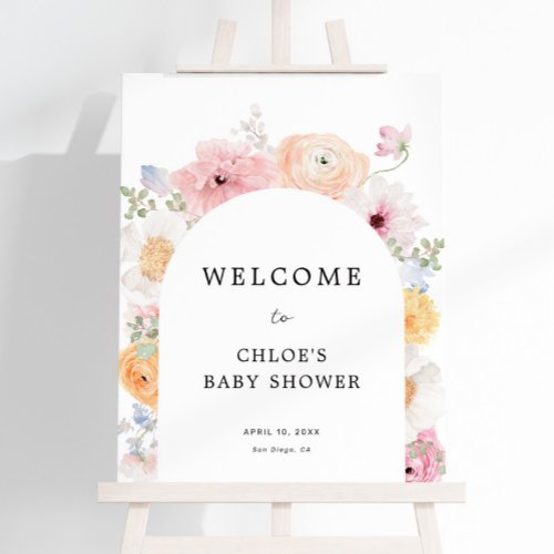 Soft Colorful Pastel Floral Arch Welcome Sign