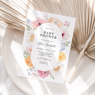 Soft Colorful Pastel Floral Frame Baby Shower Invitation