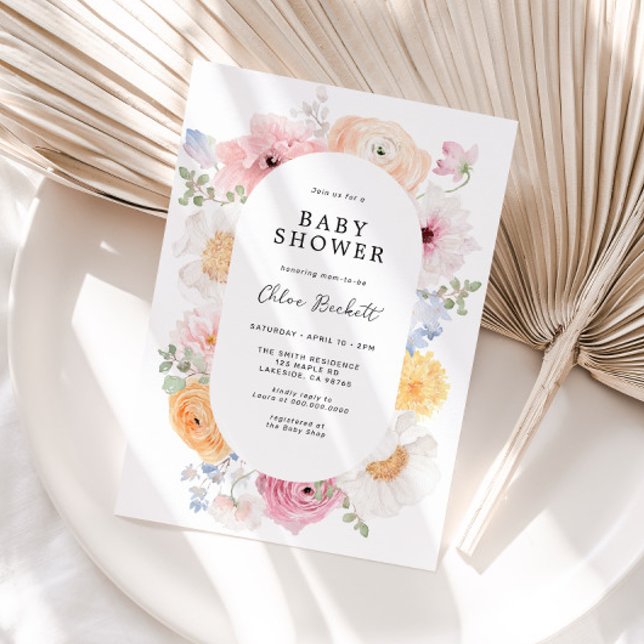 Soft Colorful Pastel Floral Frame Baby Shower Invitation (Creator Uploaded)